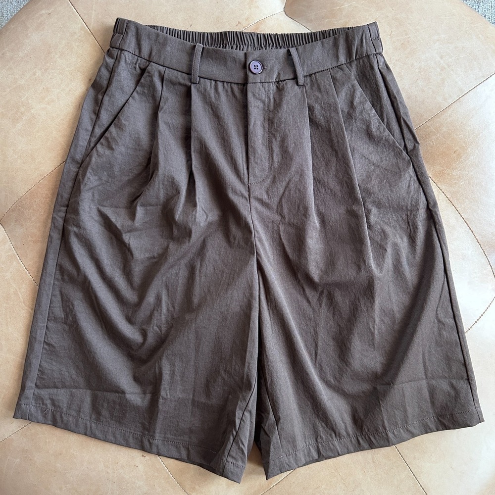 Bermuda Shorts Womens M Brown Pleated Preppy Lightweight Minimalist Old Money